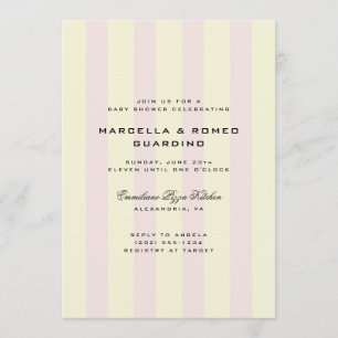 Rosa gula vertikala ränder Modern baby shower-fest Inbjudningar