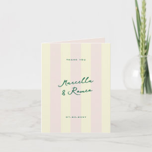 Rosa gula vertikala ränder och bröllopsfoto tack kort