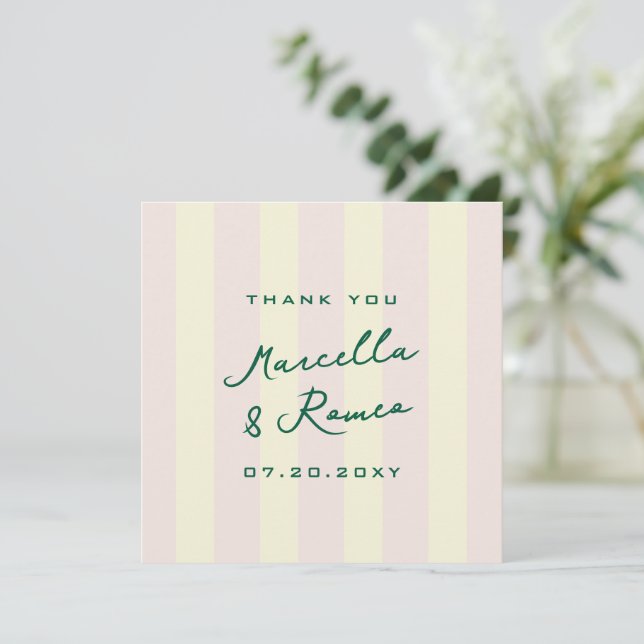 Rosa gula vertikala randiga bröllop tack kort (Stående Fram)
