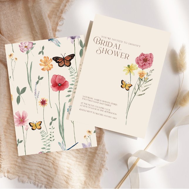 Rosa Gula Vildblomma Bröllopsdusch Inbjudningar (Simple Pink Yellow Wildflower Bridal Shower Invitation)