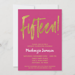 Rosa Guld 15:e Födelsedagsfest inbjudan