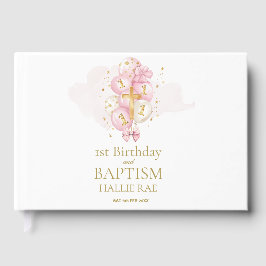 Rosa & Guld 1:a födelsedag och baptism Behåll minn Gästböcker