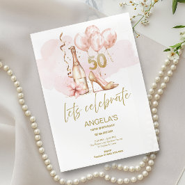 Rosa & Guld 50:e födelsedagen, champagne & Heels Inbjudningar