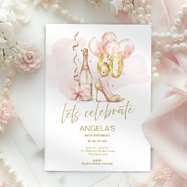 Rosa & Guld 60:e födelsedagen, champagne & Heels Inbjudningar