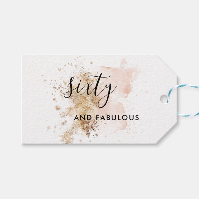 Rosa & Guld 60:e födelsedagsgiva Märkre, 60 & Fabu Presentetikett (Framsidan (Horisontell))
