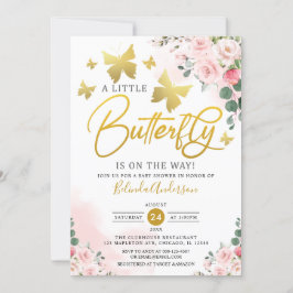  Rosa Guld A Little Butterfly Baby Shower Inbjudningar