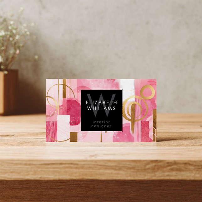 Rosa Guld Abstrakt Monogram Moderna Visitkort (Skapare uppladdad)