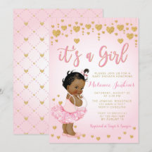 Rosa Guld African American Baby Shower-inbjudan