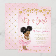 Rosa Guld African American Baby Shower-inbjudan