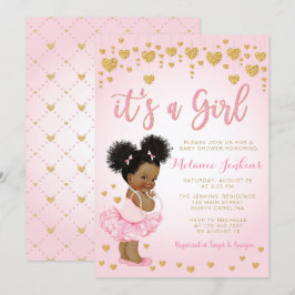 Rosa Guld African American Baby Shower-inbjudan Inbjudningar