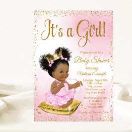 Rosa Guld African American Princess Baby Shower Inbjudningar