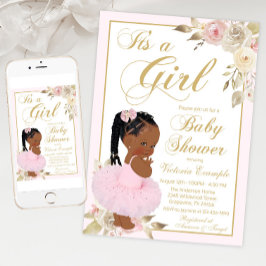 Rosa Guld African Princess Tutu Baby Shower Inbjudningar