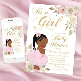 Rosa Guld African Princess Tutu Baby Shower Inbjudningar