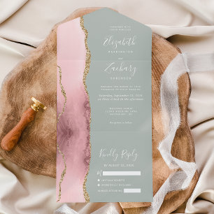 Rosa Guld Agate Blek Sage Grönt Bröllop