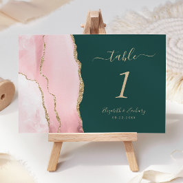 Rosa Guld Agate Emerald Grönt Bröllop Bordsnummer