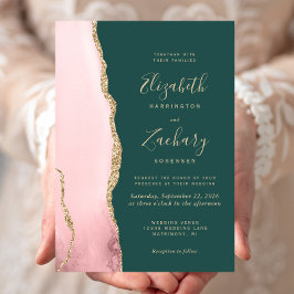 Rosa Guld Agate Emerald Grönt Bröllop Inbjudningar