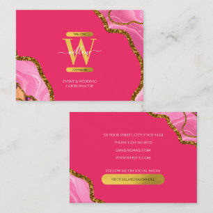 Rosa & Guld Agate Geode Glitter Monogram Marble Visitkort