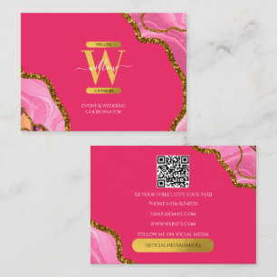 Rosa Guld Agate Geode Glitter Monogram QR-kod Visitkort