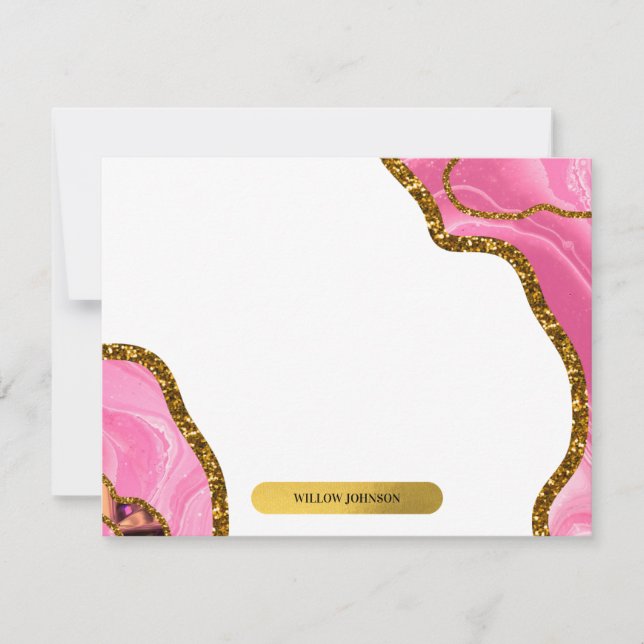 Rosa & Guld Agate Geode Glitter Stationery Anteckningskort (Framsida)