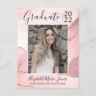 Rosa Guld Agate Glitter Student Photo Studenten Vykort
