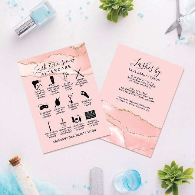  Rosa Guld Agate Lash Extension Eftervård Visitkort (Skapare uppladdad)