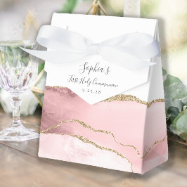 Rosa guld Agate Script Första kommunion Presentaskar