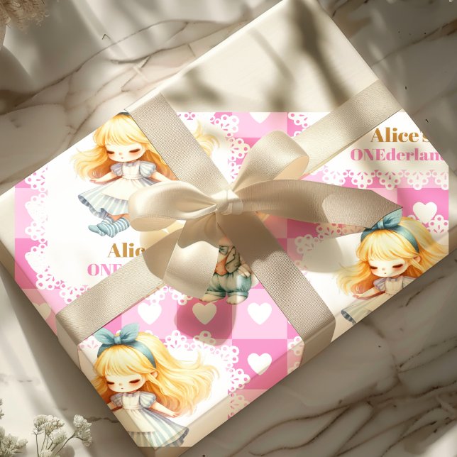 Rosa Guld Alice i Wonderland Birthday Tea Party Presentpapper (Skapare uppladdad)