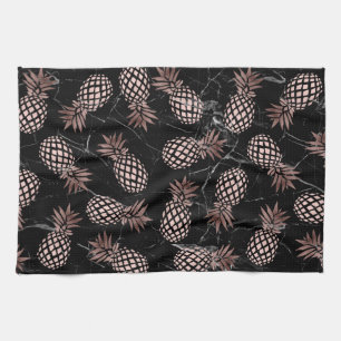 rosa guld- ananas för elegant modern svart marmor kökshandduk