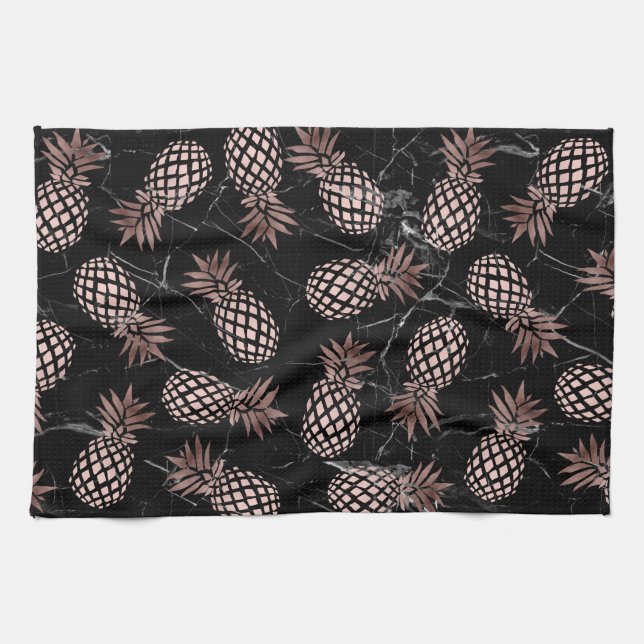 rosa guld- ananas för elegant modern svart marmor kökshandduk (Horisontell)