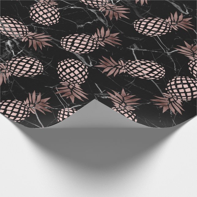 rosa guld- ananas för elegant modern svart marmor presentpapper (Hörn)