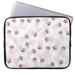 rosa guld- ananas för elegant modern vitmarmor laptop sleeve