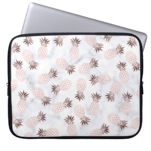 rosa guld- ananas för elegant modern vitmarmor laptop sleeve
