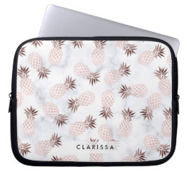 rosa guld- ananas för elegant modern vitmarmor laptop sleeve