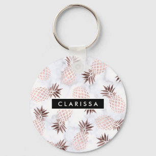 rosa guld- ananas för elegant modern vitmarmor nyckelring