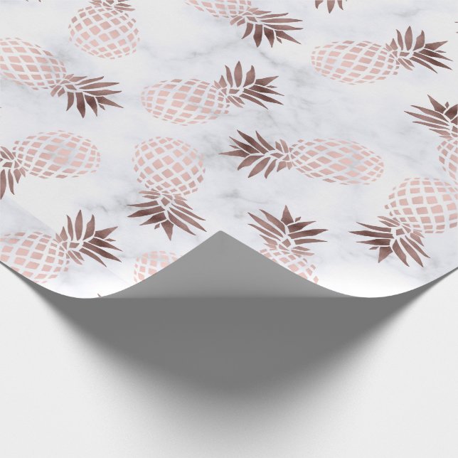 rosa guld- ananas för elegant modern vitmarmor presentpapper (Hörn)