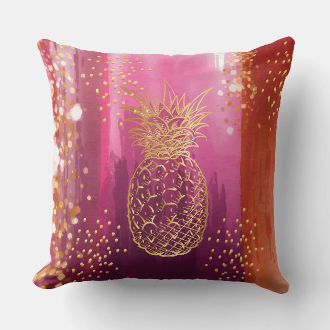 Rosa Guld Ananas Glitter Kudde (Framsida)
