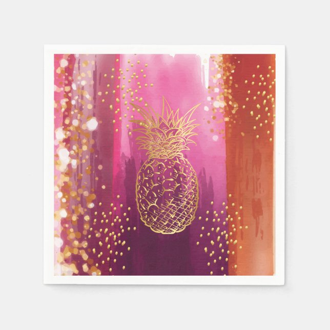 Rosa Guld Ananas Glitter Pappersservett (Framsidan)