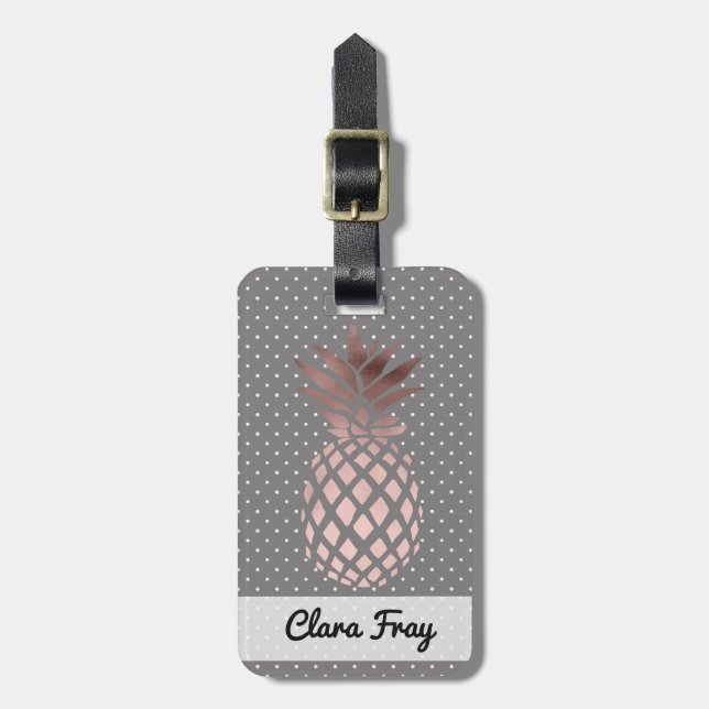 rosa guld- ananaspolka dots för elegant chick bagagebricka (Vertikal Framsida)