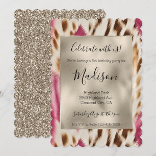 Rosa Guld Animal Print Glitz Snyggt Glitter Inbjudningar