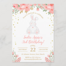 Rosa Guld av vattenfärgen Blommigt i Bunny Birthda