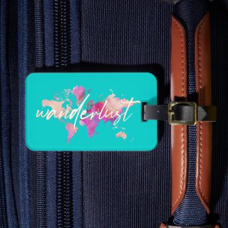 Rosa Guld av Watercolor World Map Travel Bagagebricka