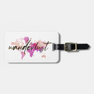 Rosa Guld av Watercolor World Map Travel Bagagebricka
