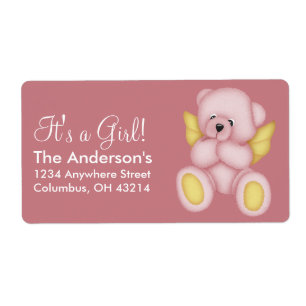 Rosa & Guld Baby Nalle Angel-Adressetiketter Fraktsedel