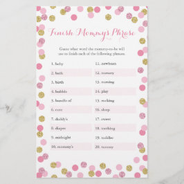 Rosa & Guld Baby Shower Avslutar Mamma Phrase Game