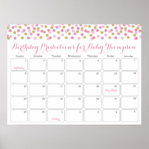Rosa Guld Baby Shower Birthday Predence Calendar Poster