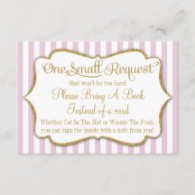 Rosa Guld Baby Shower Bok Card ger en Bok Girl