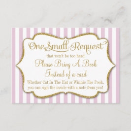 Rosa Guld Baby Shower Bok Card ger en Bok Girl Tilläggskort