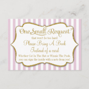 Rosa Guld Baby Shower Bok Card ger en Bok Girl Tilläggskort