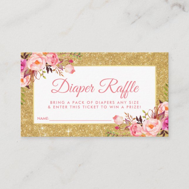 Rosa Guld Baby Shower Diaper Raffle Biljett Card P Tilläggskort (Framsida)