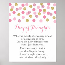 Rosa & Guld Baby Shower Diaper Thouwame Sign Poster
